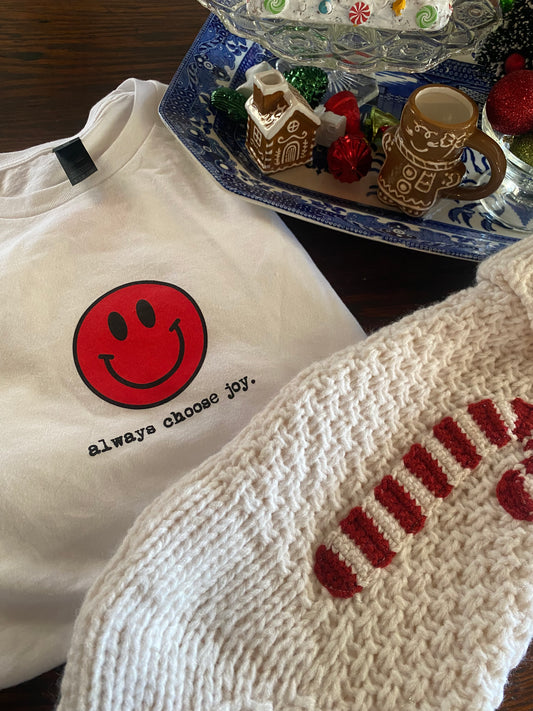 Always choose joy red smiley tee